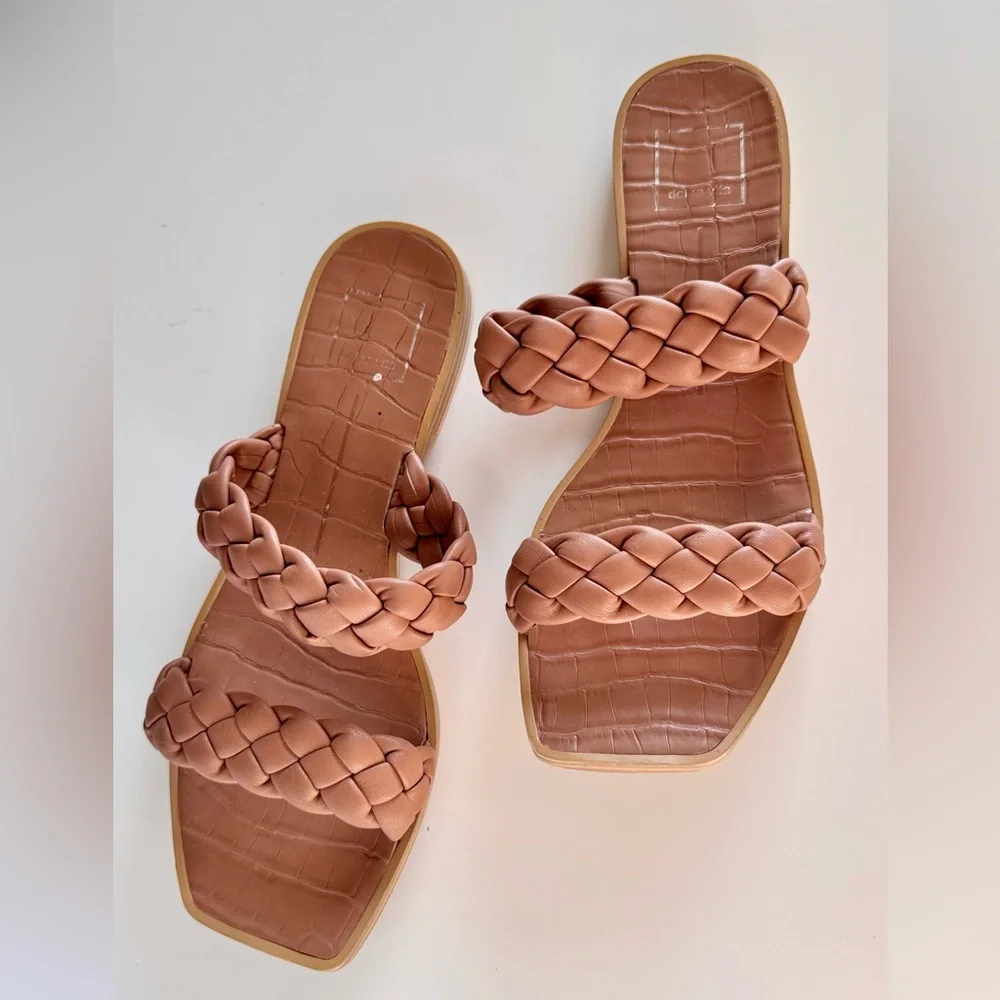 DOLCE VITA Indy Caramel Stella Slip-on Braided Square Toe Sandals Brown Shoes
